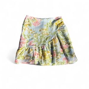 Express Asymmetrical Floral Skirt in Blue and Pink